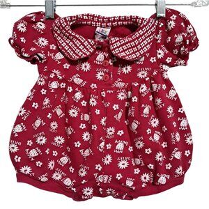 Vintage Circo Baby Girls Red Floral Bubble Romper 12M Peter Pan Collar Cotton Be